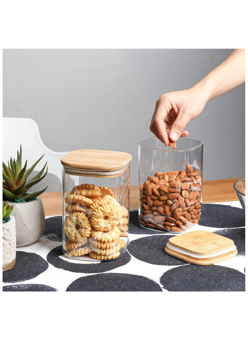 ZIMNEST - 2-Piece Set of Square Glass Storage Jars with Wooden Lids, 1100ML/37OZ Airtight Food Containers, Preservation Jars & Storage Boxes for Pasta, Flour, Grains, Spices, Tea, Coffee Beans, & Other Kitchen Staples - Perfect for Long-Term Food Preservation & Organization - Image 1