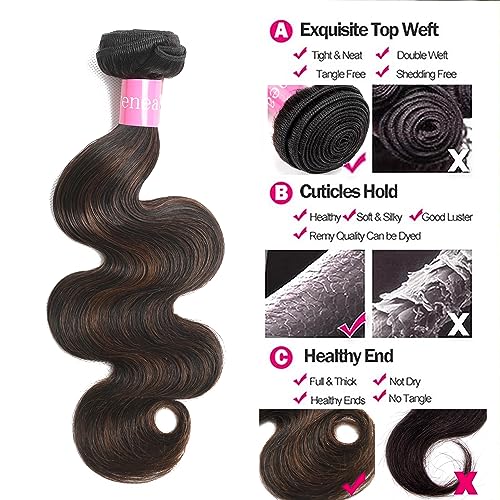 Lovenea Highlight Brown Body Wave Virgin Hair 3 Bundles 16 18 20 inch 10A Brazilian Human Hair Extensions Ombre Color Body Wavy Human Hair Weave Bundles F1B30 Color FB30 16 18 20 - Image 5