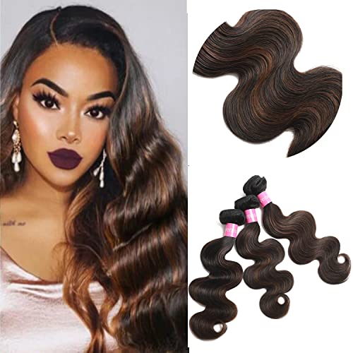 Lovenea Highlight Brown Body Wave Virgin Hair 3 Bundles 16 18 20 inch 10A Brazilian Human Hair Extensions Ombre Color Body Wavy Human Hair Weave Bundles F1B30 Color FB30 16 18 20 - Image 2