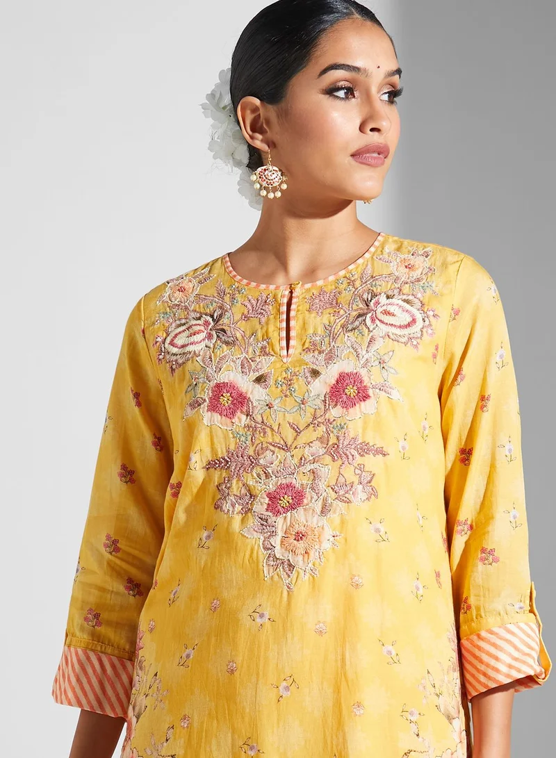 RITU KUMAR Floral Print Kurti & Sharara Pants With Dupatta