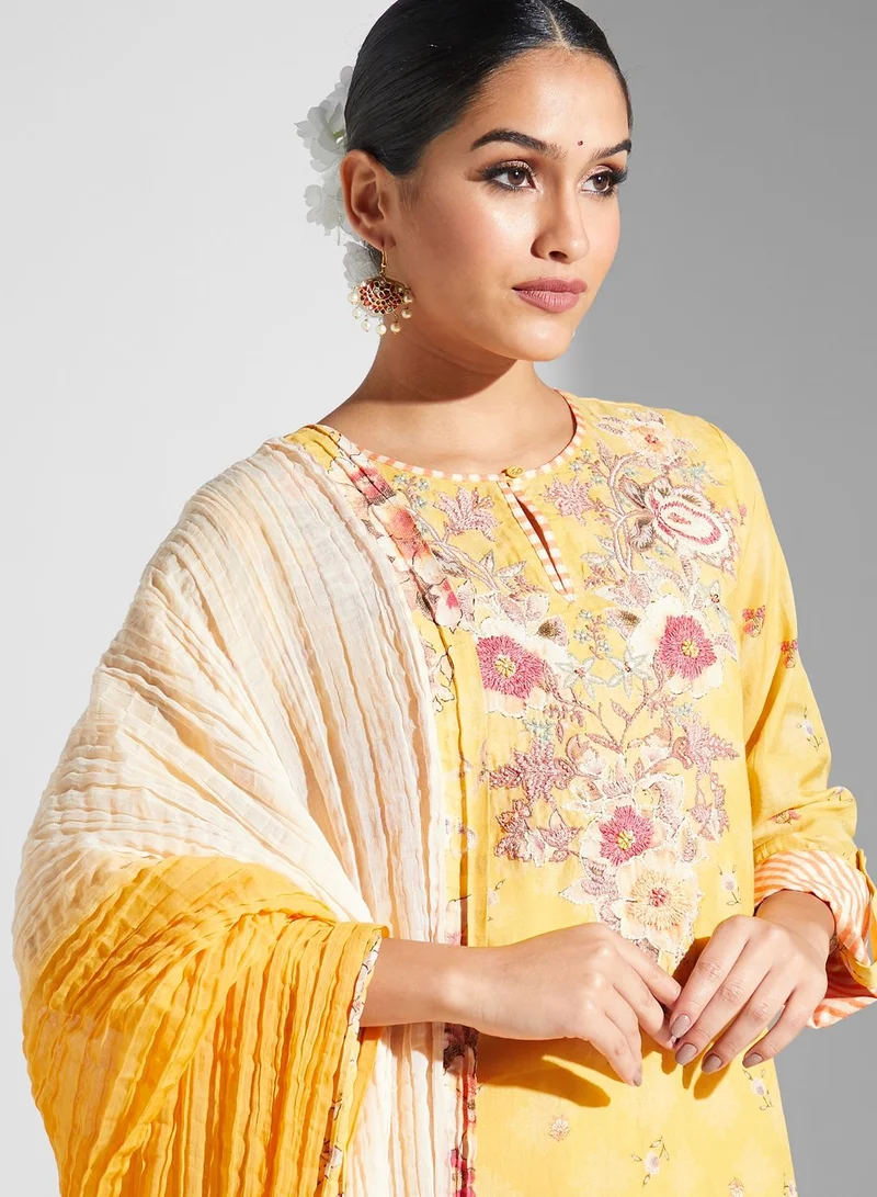 RITU KUMAR Floral Print Kurti & Sharara Pants With Dupatta