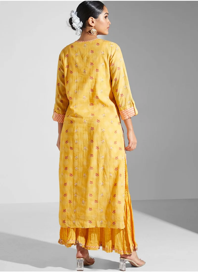 RITU KUMAR Floral Print Kurti & Sharara Pants With Dupatta