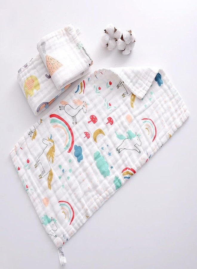 SEMITO Reusable Muslin Face Towels for Babies | Soft Cotton Washcloths & Napkins for Infants & Toddlers | Six Layer Muslin Cloth Extra Soft Hankies (3, White Printed - 25x50 Cm) - Image 1