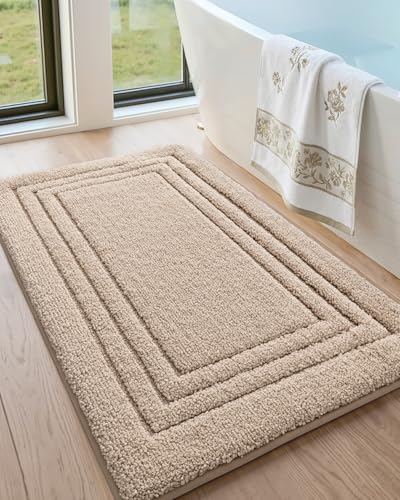 DEXI Bath Mats Bathroom Rug 32x20 Non Slip Bathroom Rugs Washable Absorbent Bathmat Quick Dry for Shower Floor Sink Beige - Image 1