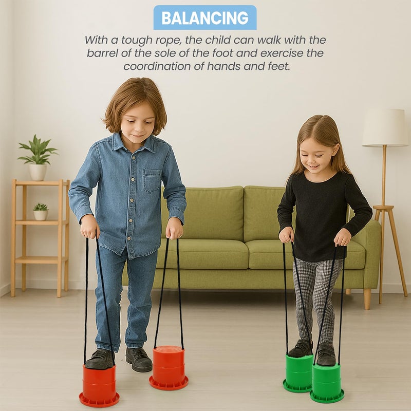 GISCO Stepping Bucket Balance Jumping Stilts Training Sports Toys for Kids (Set of 2) | Color - Yellow | Stepper Toys | Steppers Agility Toy | Plastic Balancing Stilts - Image 5