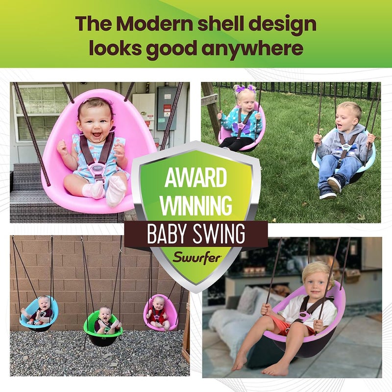Swurfer Kiwi Toddler Swing â€“ Comfy Baby Swing Outdoor, 3-Point Adjustable Safety Harness, Safe Quick Click Locking System, Foam-Lined Shell, Blister-Free Rope, Age 9 Mos and Up, Pink - Image 5