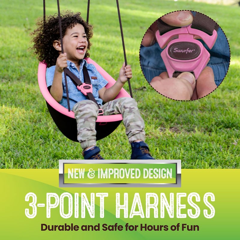 Swurfer Kiwi Toddler Swing â€“ Comfy Baby Swing Outdoor, 3-Point Adjustable Safety Harness, Safe Quick Click Locking System, Foam-Lined Shell, Blister-Free Rope, Age 9 Mos and Up, Pink - Image 4