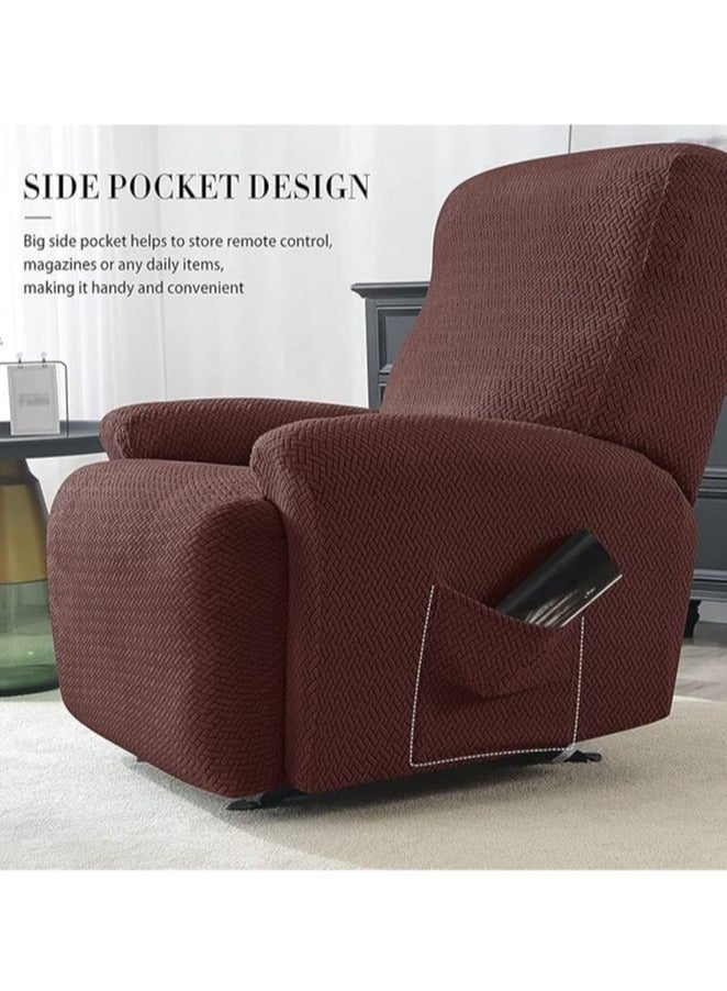 general 4-piece recliner stretch sofa slide recliner cover 1-seater sofa protective cover soft furniture protective cover with elastic chair cover jacquard pattern - Image 4