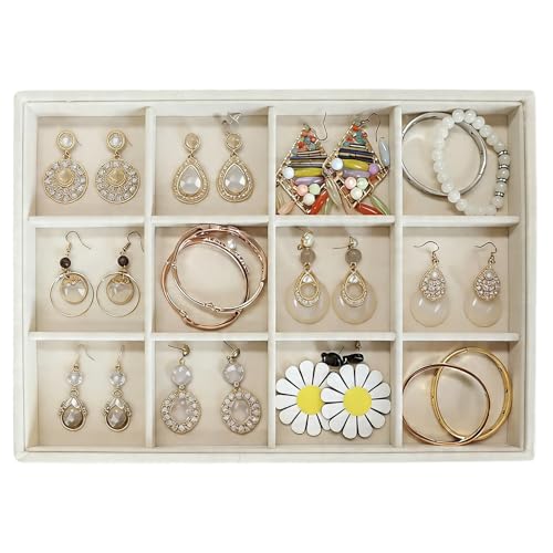 Stratalife Earring Organizer Stackable Jewelry Tray Removable Display Tray Organizer for Jewelry Necklace Earring Drawer Insert 12 Grid Beige - Image 1