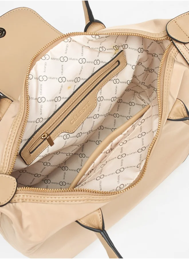 Celeste Solid Tote Bag with Flap Closure and Detachable Strap