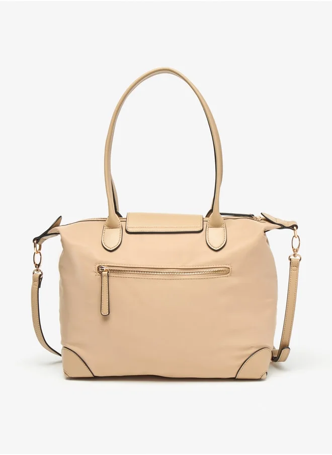 Celeste Solid Tote Bag with Flap Closure and Detachable Strap