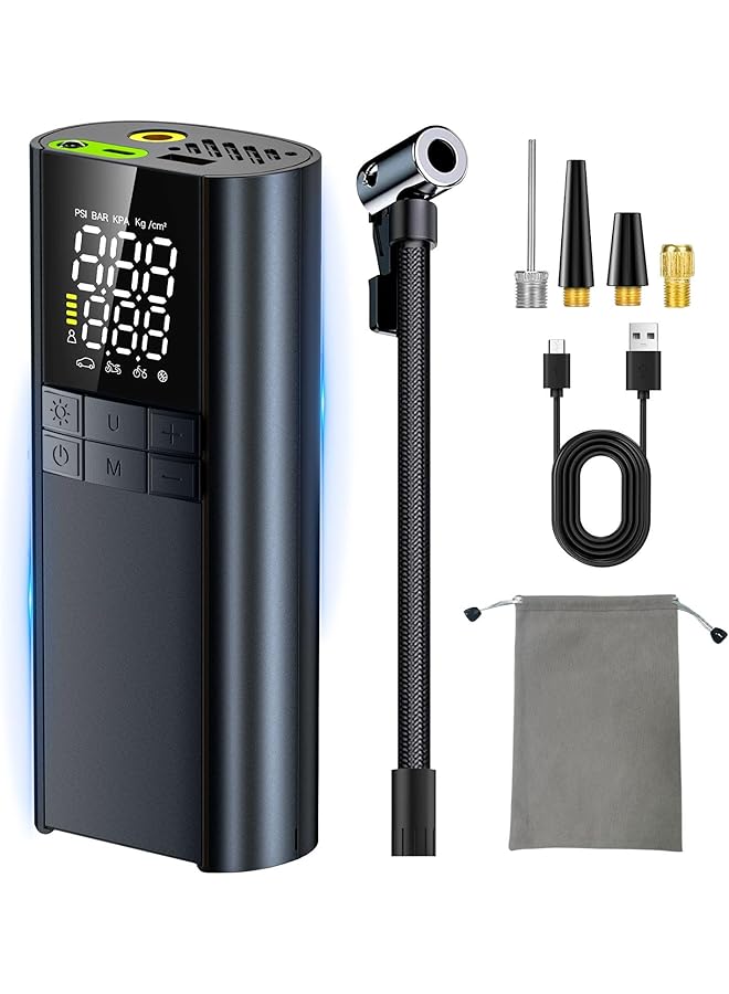 erorex Portable Air Compressor For Car Tires 150Psi 3X Faster Inflation 8000Mah Battery With Led Light And Digital Pressure Gauge Compatible With Balls Bikes Inflatables Air Pump Black - Image 1