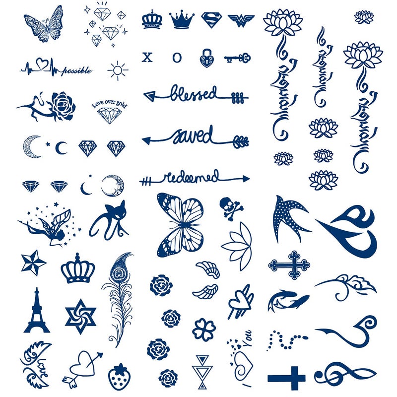 Semi-permanent Tattoos, 6-Sheet 2 Weeks Long Last Waterproof Small Cute Tattoos,Plant-Based Ink Tattoos Sticker for Adult Children