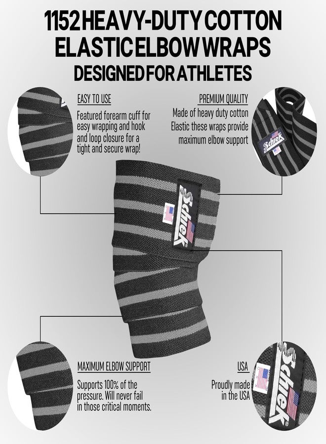 Schiek Sports Model 1152 Heavy-Duty Cotton Elastic Elbow Wraps - Elbow Wraps for Weightlifting (Black/Silver) - Image 3