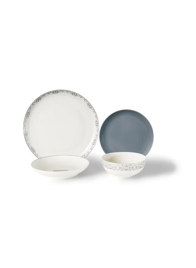 Bien Servi 16-Piece Elegant Design Newbone Dinner Set White and Grey 31 x 17.5 x 21 cm BS-GREY