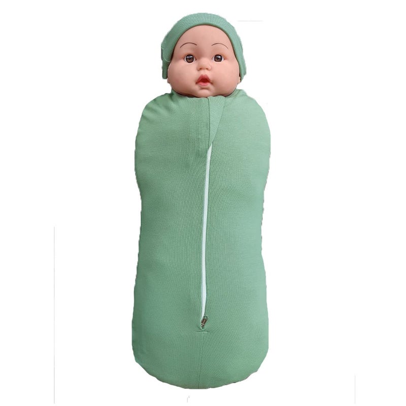 MammaChamp New Born Baby Zip POD with CapSwaddleSpandex Sleeping BagSack BlanketsPlain Green Color 04Months Pack of 1 - Image 1