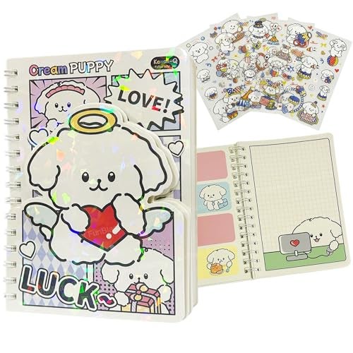 FunBlast Spiral Diary A5 – Cream Puppy Diary with Kawaii Stickers, Notebook Journal for Scrapbooking, Writing, Notes, Birthday Gift's for Kids & Adults, Multicolour; 180 Pages (Cream Puppy-Random) - Image 1