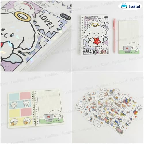 FunBlast Spiral Diary A5 – Cream Puppy Diary with Kawaii Stickers, Notebook Journal for Scrapbooking, Writing, Notes, Birthday Gift's for Kids & Adults, Multicolour; 180 Pages (Cream Puppy-Random) - Image 2