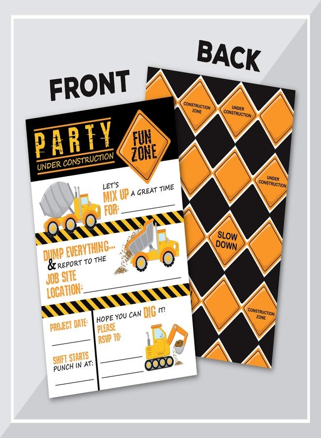 Pink Pixie Studio Deluxe Construction Dump Truck Birthday Party Invitations for Boys, 20 Double Sided Large 5 x 7 Flat Fill In Invites with Orange Envelopes, Kids Party Supplies - Image 4