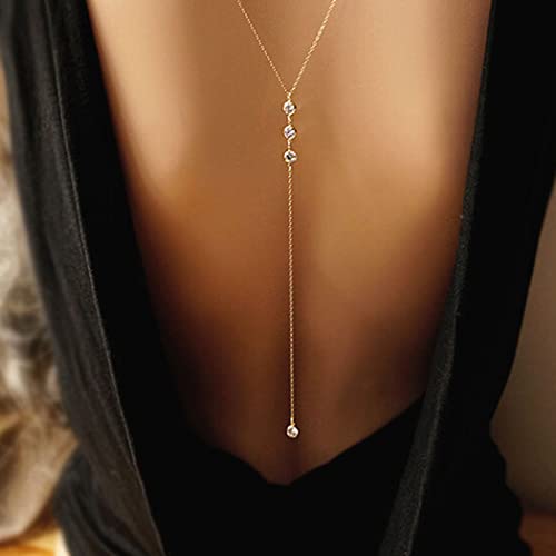 Artmiss Wedding Backdorp Necklace Crystal Gold Y Necklace Long Chain for Women and Brides - Image 2