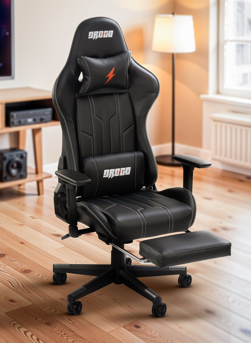 دراجو كرسي ألعاب مريح من Wrath Pro، كرسي كمبيوتر مع مقعد قابل للتعديل، جلد PU، مسند ذراع ثلاثي الأبعاد، وسادة دعم للرأس وأسفل الظهر من الإسفنج الذكي، كرسي المنزل والمكتب مع مسند للقدمين واستلقاء باللون الأسود - Image 1