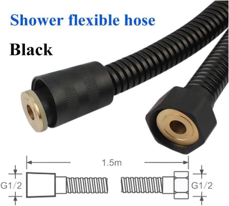 Black Shower Hose Stainless Steel Shower Bath Extension Replacement Part Bathroom 1.5m Flexible Hose Handheld Shower - Image 4