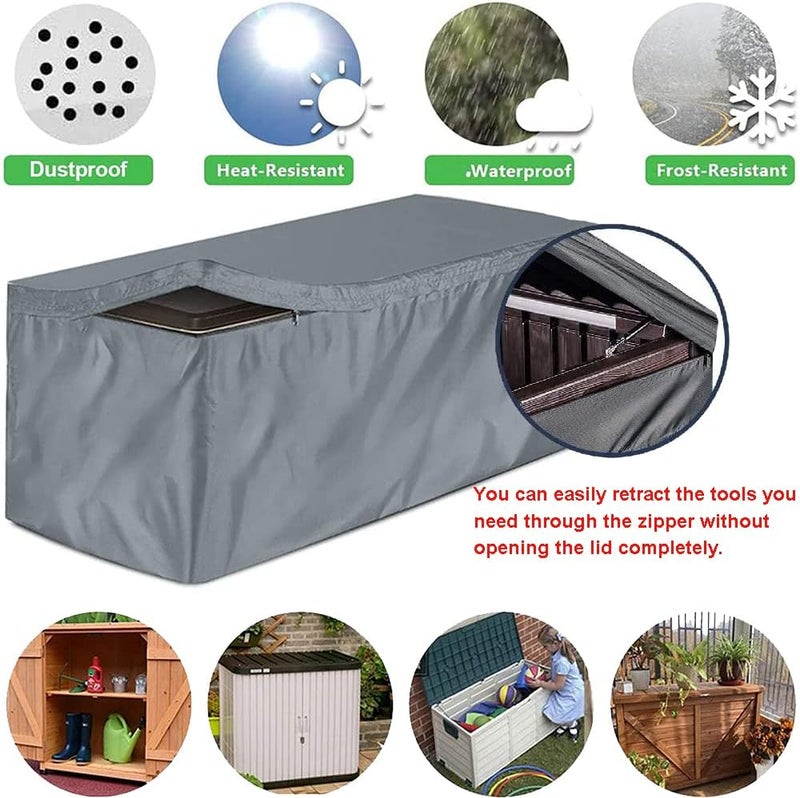 Skyour Patio Deck Box Cover Skyour Heavy Duty 420D Oxford 100% Waterproof Bench Outdoor Storage Deck Boxes Covers Garden Furniture Table Ottoman Dust Cover (Gray, L: 62x32x28in) - Image 4