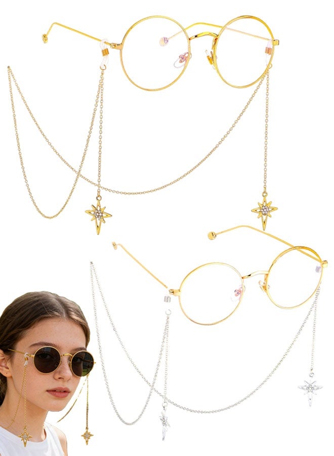 2 قطعة قلادة على شكل نجمة لؤلؤية سلاسل نظارات نظارات حزام حامل نظارات القراءة التجنيب - Image 1