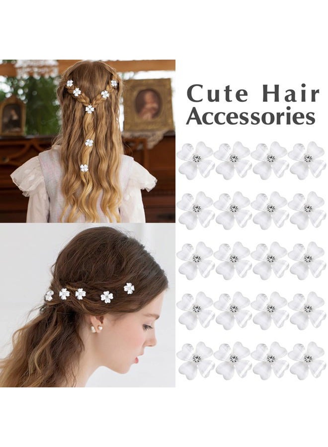 YISSION 20Pcs Mini White Flower Hair Clips with Rhinestone Cute Hair Pins Decorative Hair Clips Wedding Hair Barrettes Bridal Hair Accessories for Girls Women - Image 3