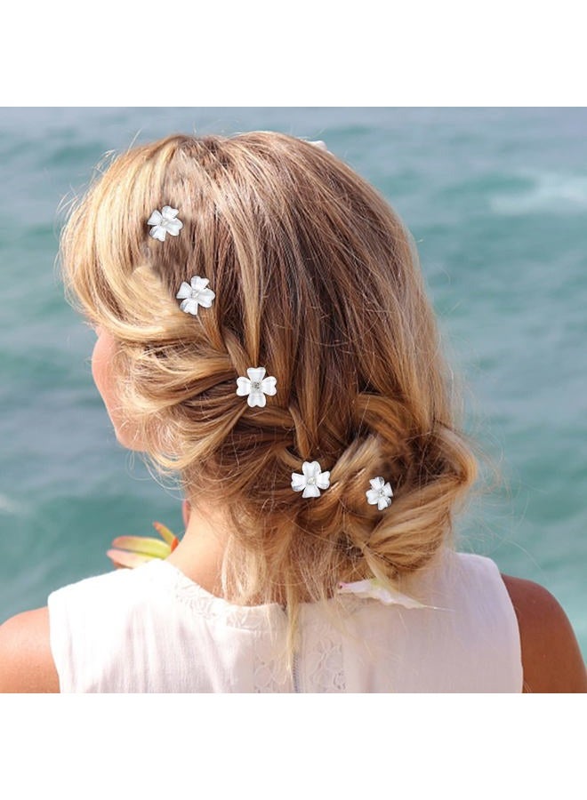 YISSION 20Pcs Mini White Flower Hair Clips with Rhinestone Cute Hair Pins Decorative Hair Clips Wedding Hair Barrettes Bridal Hair Accessories for Girls Women - Image 4