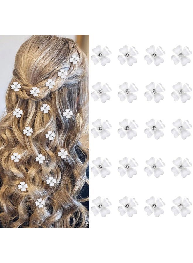 YISSION 20Pcs Mini White Flower Hair Clips with Rhinestone Cute Hair Pins Decorative Hair Clips Wedding Hair Barrettes Bridal Hair Accessories for Girls Women - Image 1
