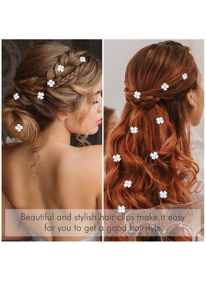 YISSION 20Pcs Mini White Flower Hair Clips with Rhinestone Cute Hair Pins Decorative Hair Clips Wedding Hair Barrettes Bridal Hair Accessories for Girls Women - Image 2