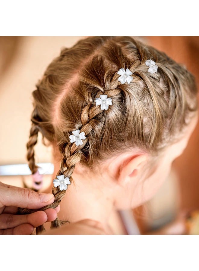 YISSION 20Pcs Mini White Flower Hair Clips with Rhinestone Cute Hair Pins Decorative Hair Clips Wedding Hair Barrettes Bridal Hair Accessories for Girls Women - Image 5