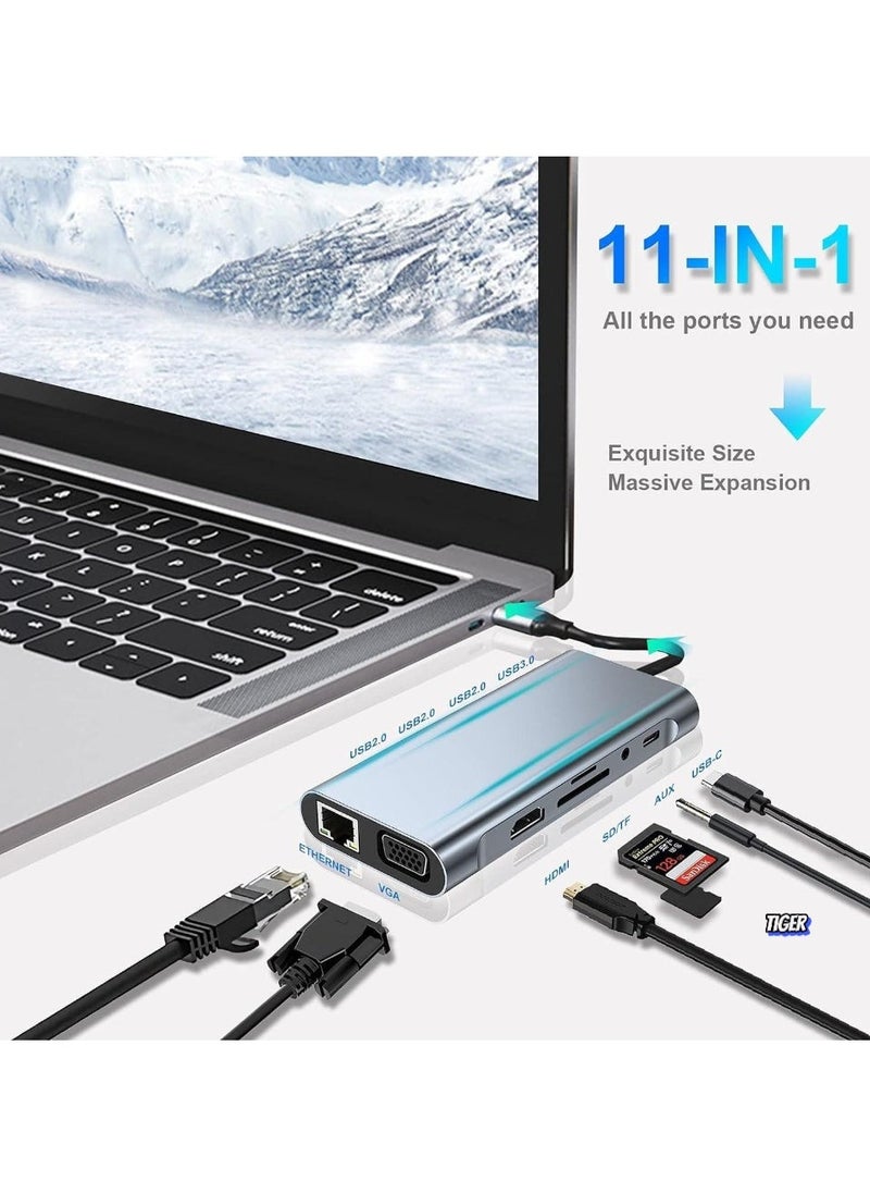 JAJEEK 11-in-1 USB C Hub with 4K HDMI, VGA, USB 3.0, Ethernet, SD/TF Card Readers – Multiport Docking Station for MacBook Pro, MacBook Air & Type-C Devices – Expand Connectivity, High-Speed Data Transfer, Power Delivery & More - Image 2