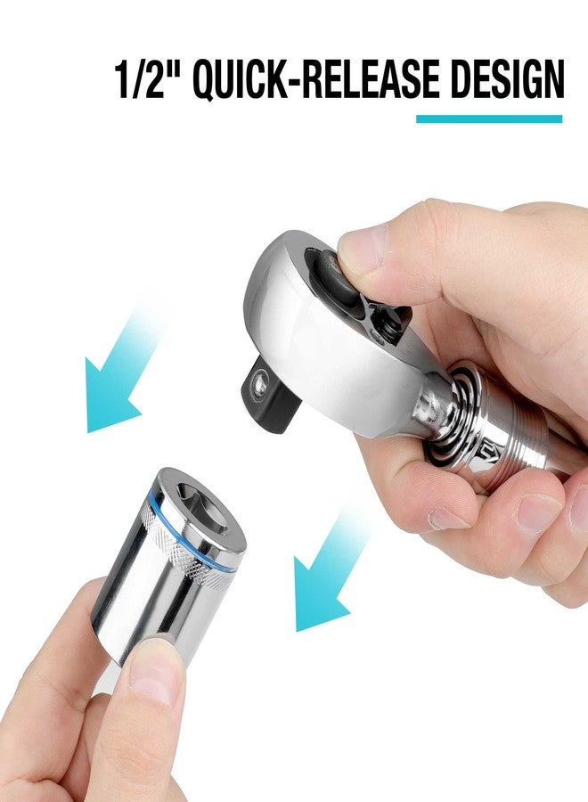DURATECH 1/2-Inch Drive Extendable Ratchet, 90-Tooth Quick-release Ratchet Wrench with Cushion Handle & Telsecoping Locking Shaft (5 Length Adjustment: 11-4/5" to 17"), Reversible, Chrome Alloy Made - Image 5