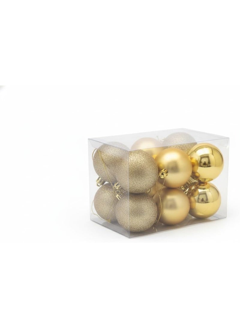 Happy Hugs Christmas Tree Ornaments Set, Gold and Glitter Baubles, 12 Piece Shatterproof Ball Decorations, Holiday Party Home Decor - Image 2