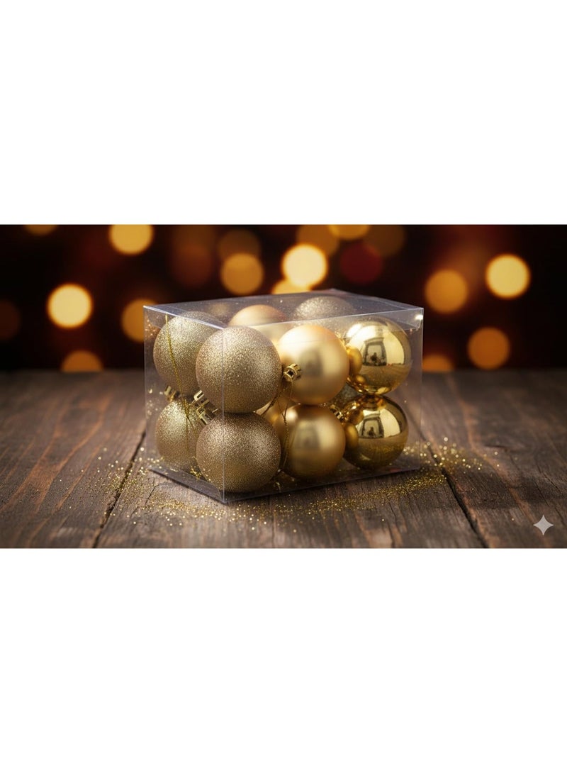 Happy Hugs Christmas Tree Ornaments Set, Gold and Glitter Baubles, 12 Piece Shatterproof Ball Decorations, Holiday Party Home Decor - Image 3