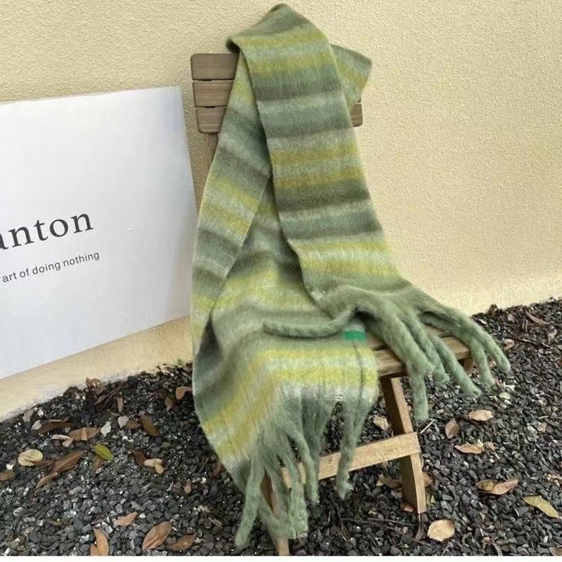 Rainbow Scarf For Women, Plaid Mohair Warm Shawl, Versatile Winter New Style, High-End Windproof Plush Neck Warmer For Men - Image 4