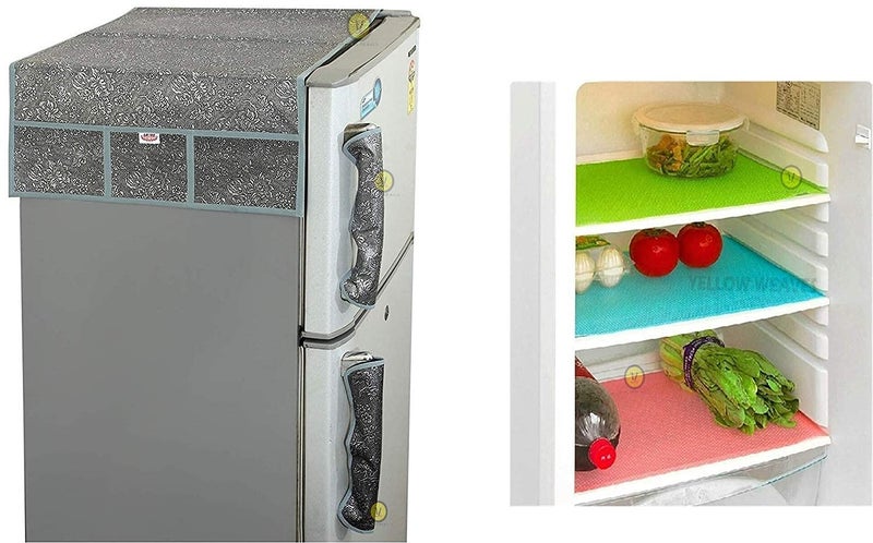 Yellow Weaves Exclusive Decorative Fridge Top Cover and 2 Handle Covers + 3 Fridge mats - Image 1