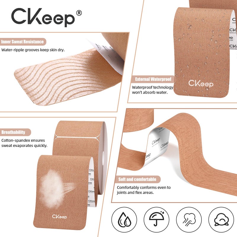 CKeep 4 Rolls Kinesiology Tape, Original Cotton Elastic Athletic Tape, 20 Precut 10" Strips Each, Beige, Ideal for Muscle Support & Injury Prevention - Image 4