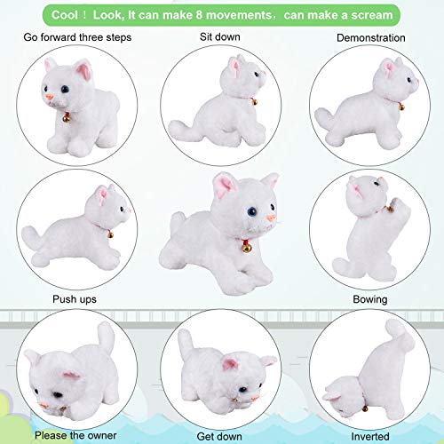 Marsjoy White Plush Cat Stuffed Animal Interactive Cat Robot Robotic Cats Barking Meow Kitten Touch Control Electronic Pet Robot Kitty Toy Animated Cats for Girl Baby Kid - Image 5