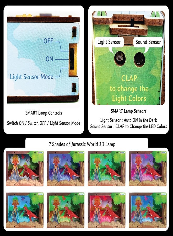Funvention Jurassic 3D Smart Lamp with Sound & Light Control - STEM Learning DIY Utility Kit (Clap to Change Color & Auto ON in Dark) - Image 3