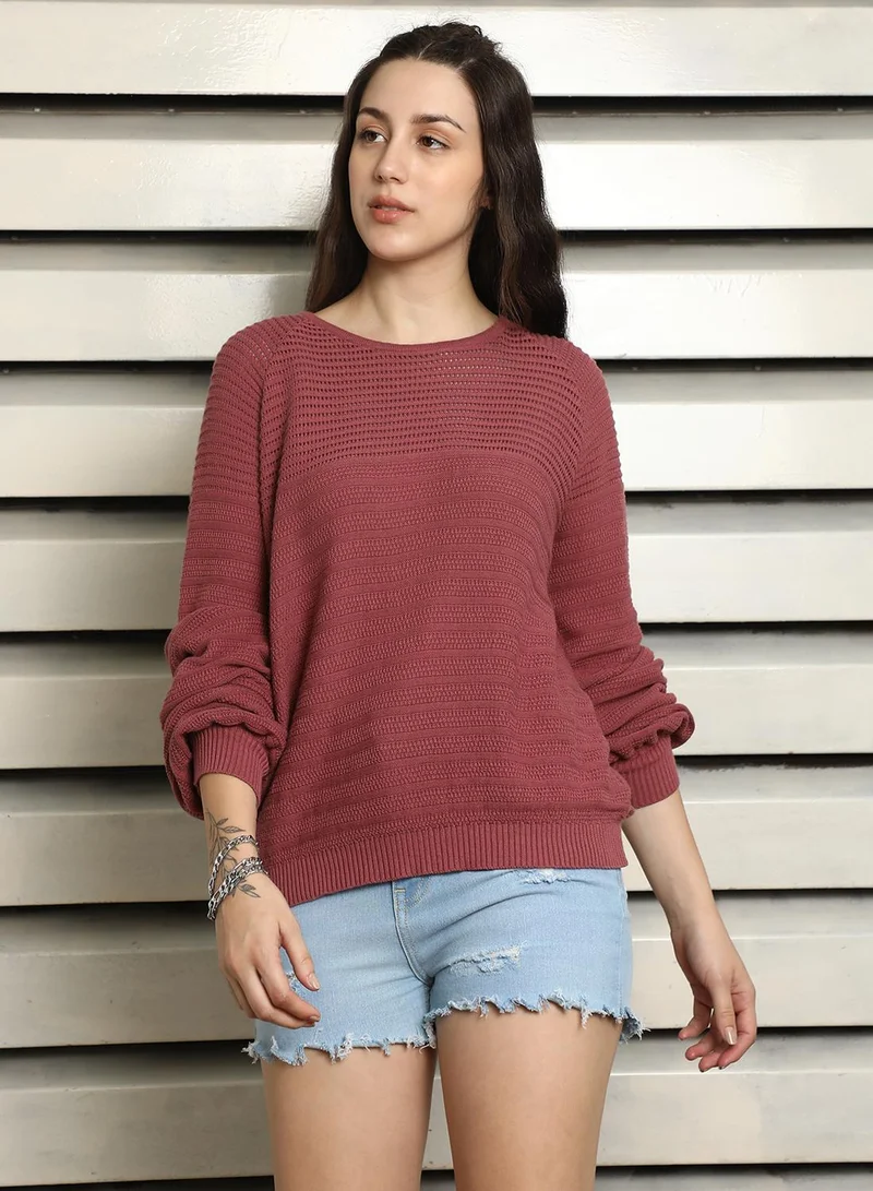 هاي ستار Women's Dusty Pink 100% Cotton Solid Pattern Regular Fit Top
