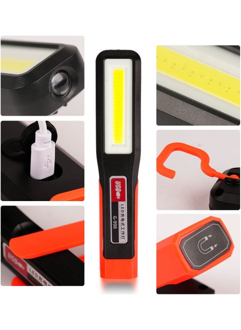 مصباح يدوي مغناطيسي ميكانيكي G-998 LED Xpe+Cob قابل للشحن 3 أوضاع تخييم طوارئ تحذيري