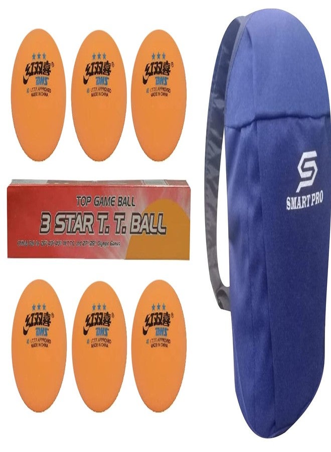 دي إتش أس كرة تنس الطاولة DHS 40 مم، 3 نجوم برتقالية (علبة من 6 قطع) 36 قطعة مع غطاء Smart PRO TT خاص، أزرق سريع - Image 2