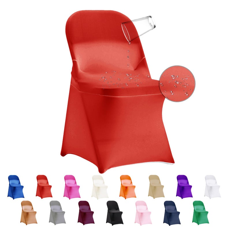 eccwai Eccwai 12 PCS مقاوم للماء تمتد Spandex كرسي قابل للطي يغطي غرفة الطعام حامي Slipcovers لحفلات حفلات الزفاف الاحتفال بالاحتفال والزينة (أحمر) - Image 1