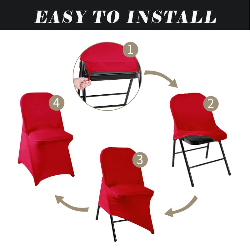 eccwai Eccwai 12 PCS مقاوم للماء تمتد Spandex كرسي قابل للطي يغطي غرفة الطعام حامي Slipcovers لحفلات حفلات الزفاف الاحتفال بالاحتفال والزينة (أحمر) - Image 5