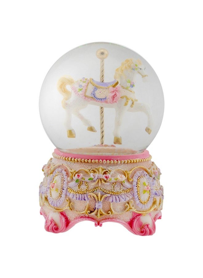 Elanze Designs Elanze Designs Pink Rose Horse and Carousel 100MM Sturdy Wind Up Musical Glitter Water Snow Globe Tabletop Dresser Figurine Decoration Plays Tune Carousel Waltz  - Image 4