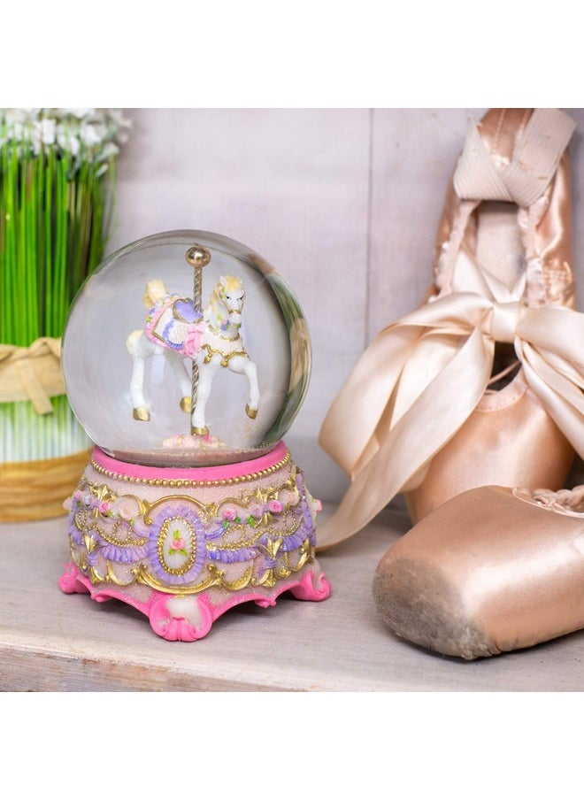 Elanze Designs Elanze Designs Pink Rose Horse and Carousel 100MM Sturdy Wind Up Musical Glitter Water Snow Globe Tabletop Dresser Figurine Decoration Plays Tune Carousel Waltz  - Image 2
