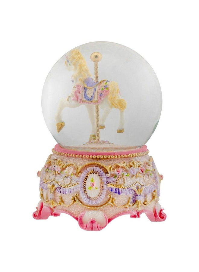 Elanze Designs Elanze Designs Pink Rose Horse and Carousel 100MM Sturdy Wind Up Musical Glitter Water Snow Globe Tabletop Dresser Figurine Decoration Plays Tune Carousel Waltz  - Image 5